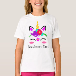Cute Lila Rosa Unicorn Red Flower T Shirt