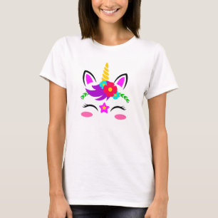 Cute Lila Rosa Unicorn Red Flower T Shirt