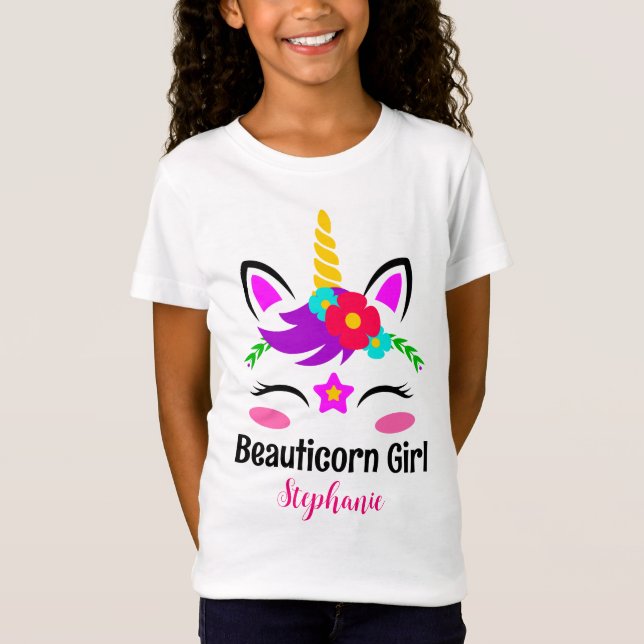 Cute Lila Rosa Unicorn Red Flower T Shirt (Framsida)