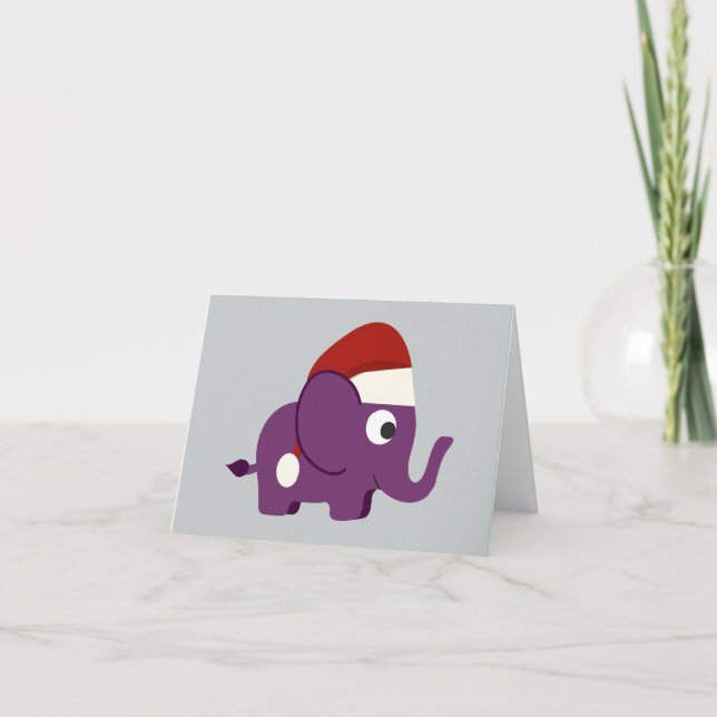 Cute Lila Santa Elephant Helgkort (Framsida)