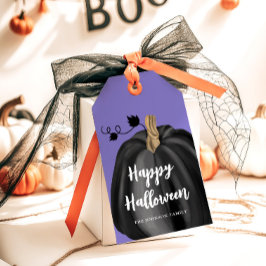 Cute Lila Script Pumpkin Halloween Presentetikett