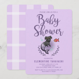 Cute Lila Sjöjungfru Hund Baby Shower Inbjudningar