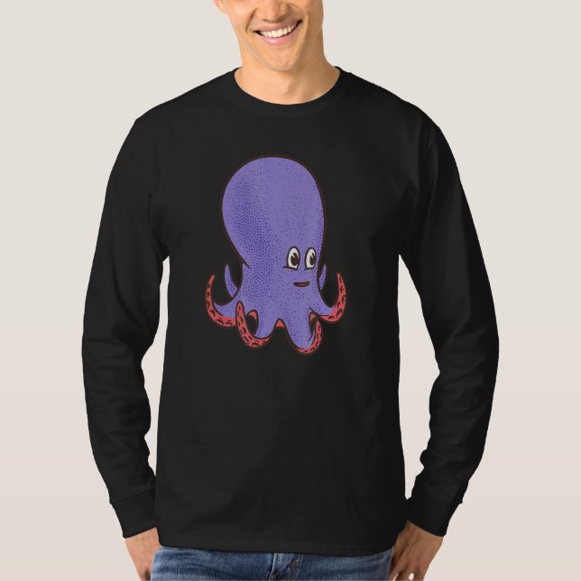 Cute Lila Smiling Octopus T Shirt (Framsida)
