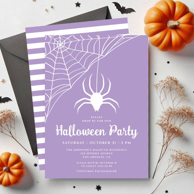 Cute Lila Spider Halloween fest Inbjudningar (Cute Purple Spider Halloween Party Invitation)