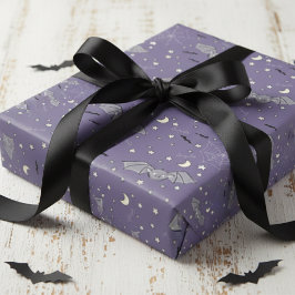 Cute Lila Spooky Fladdermus Halloween Mönster Presentpapper
