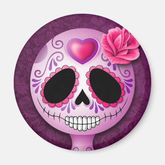 Cute Lila Sugar Skull Magnet (Framsidan)