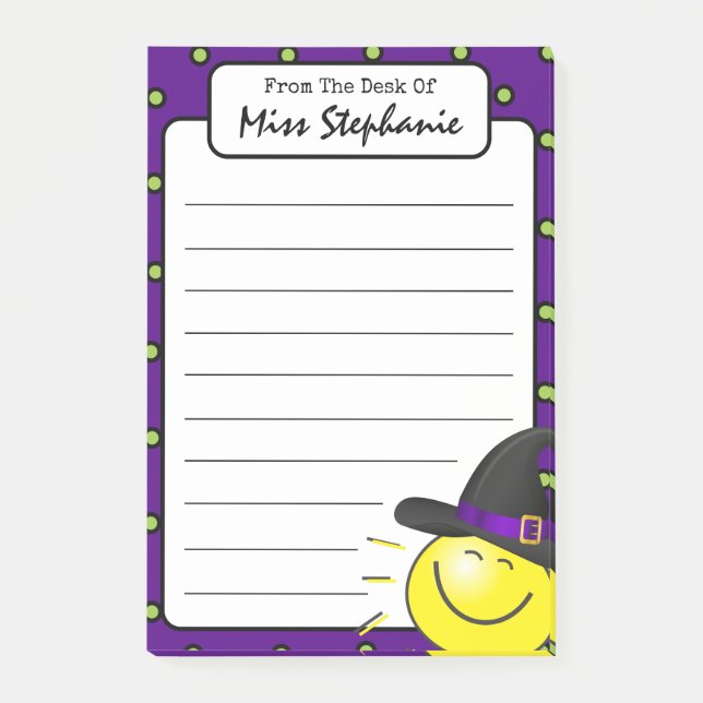 Cute Lila Sunshine Witch Halloween Teacher Post-it Block (Framsida)