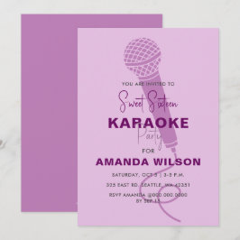 Cute Lila Sweet 16 Birthday Karaoke Party Inbjudningar