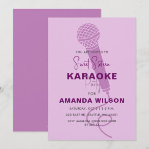 Cute Lila Sweet 16 Birthday Karaoke Party Inbjudningar