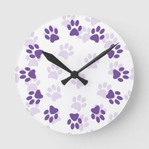 Cute Lila Tass avtryck for Djurälskares Clock Rund Klocka