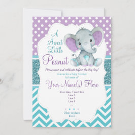 Cute Lila Teal Elephant-inbjudan, babyskor Inbjudningar