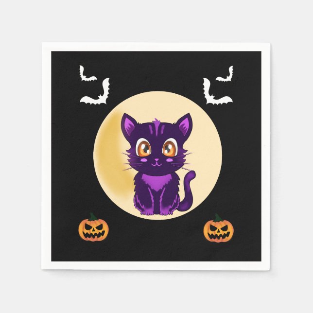 Cute Lila Tecknad, kattungar halloween fest Pappersservett (Framsidan)