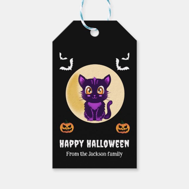 Cute Lila Tecknad, kattungar halloween fest Presentetikett (Framsidan)
