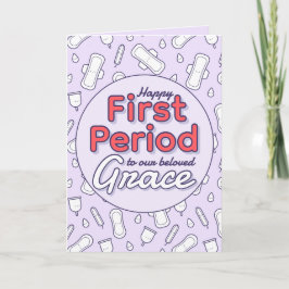 Cute Lila Tecknad Pad Tampon Första perioden Kort