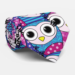 Cute lila tecknad ugglor sömlös mönster slips