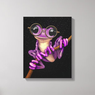 Cute Lila Träd Frog med Öga-glas med stjärnor Canvastryck