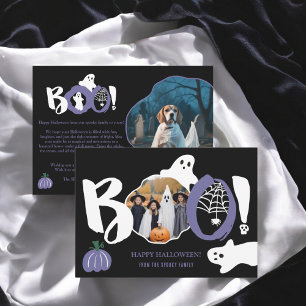 Cute lila trendig Boo spöken 2 foton Halloween Julkort