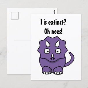 Cute Lila Triceratops Tecknad with Funny Utdöda Vykort