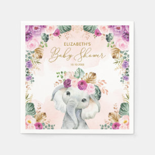 Cute Lila Tropical Elephant Baby Shower Pappersservett
