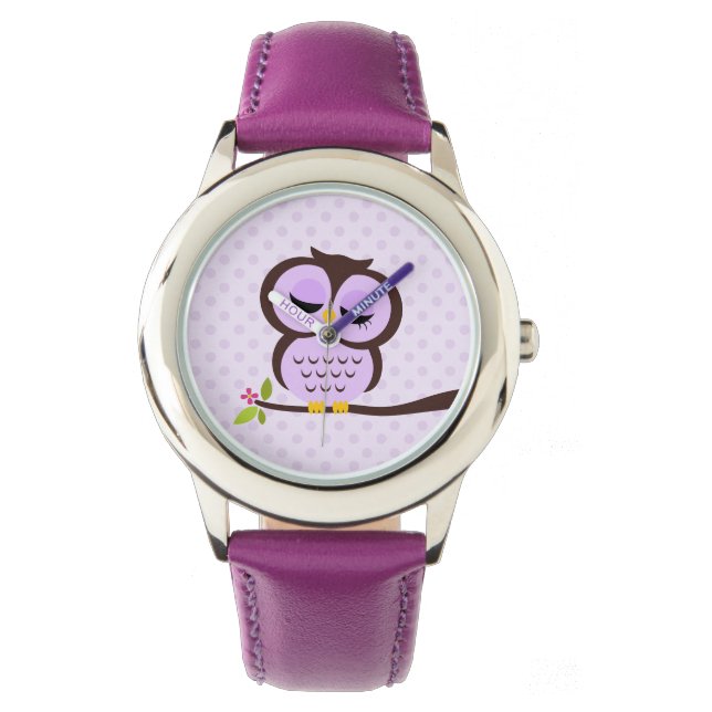 Cute Lila Uggla Armbandsur (Framsida)