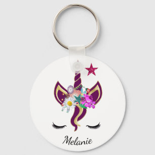 Cute Lila Unicorn Horn Personlig Nyckelring
