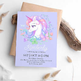 Cute Lila Unicorn i hela Barns födelsedag Inbjudningar