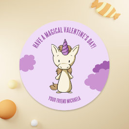 Cute Lila Unicorn Magic Valentine Day Runt Klistermärke
