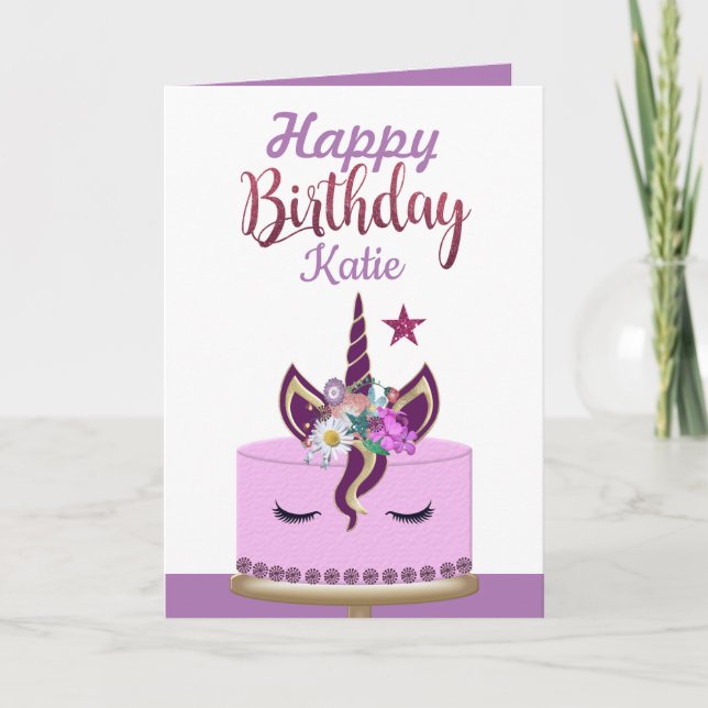 Cute Lila Unicorn Personlig Birday Kort (Framsida)