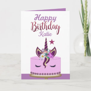 Cute Lila Unicorn Personlig Birday Kort