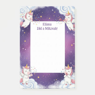 Cute Lila Unicorn Personlig Mitzvah Post-it Block