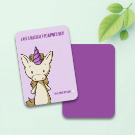 Cute Lila Unicorn Valentine Day Classroom Anteckningskort