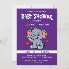 Cute Lila Vector Boy Elephant Baby Shower Inbjudningar