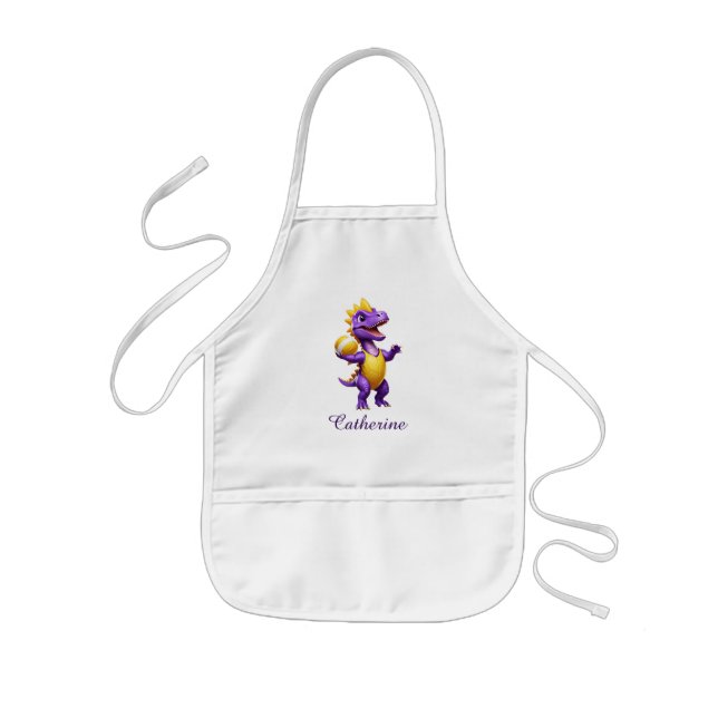 Cute lila volleyball dinosaur barnförkläde (Framsidan)