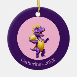 Cute lila volleyball dinosaur julgransprydnad keramik