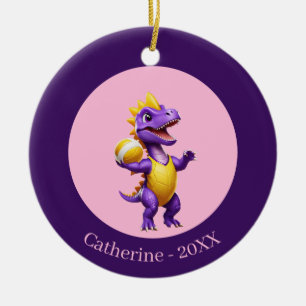 Cute lila volleyball dinosaur julgransprydnad keramik