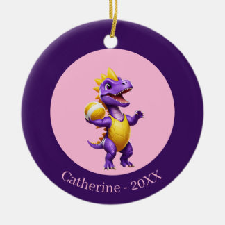 Cute lila volleyball dinosaur julgransprydnad keramik