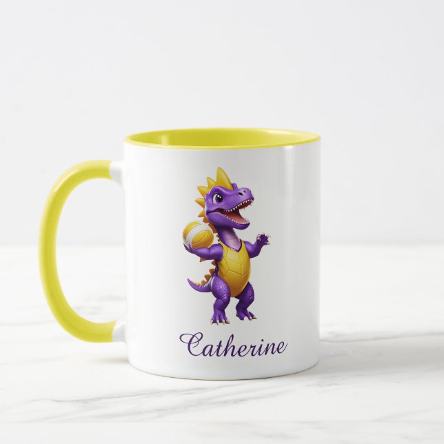 Cute lila volleyball dinosaur mugg (Vänster)