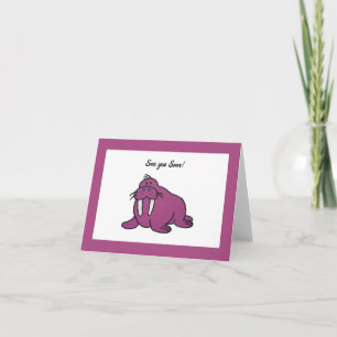Cute Lila Walrus Tecknad, Friendly Ocean Nature Kort