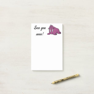 Cute Lila Walrus Tecknad, Friendly Ocean Nature Post-it Block