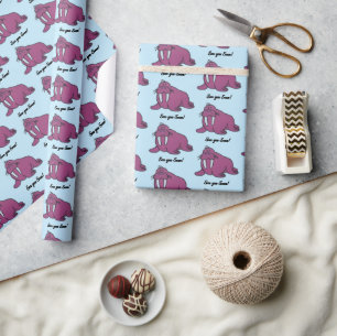 Cute Lila Walrus Tecknad, Friendly Ocean Nature Presentpapper