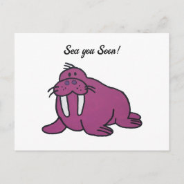 Cute Lila Walrus Tecknad, Friendly Ocean Nature Vykort