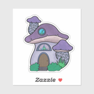 Cute Lila Watercolor Gnome Mushroom House Klistermärken