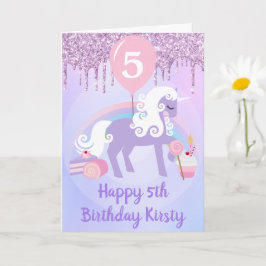 Cute Lila & White Unicorn Treat Birthday Kort