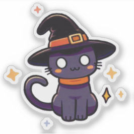 Cute Lila Witch Cat - Kawaii Halloween Kitten Klistermärken