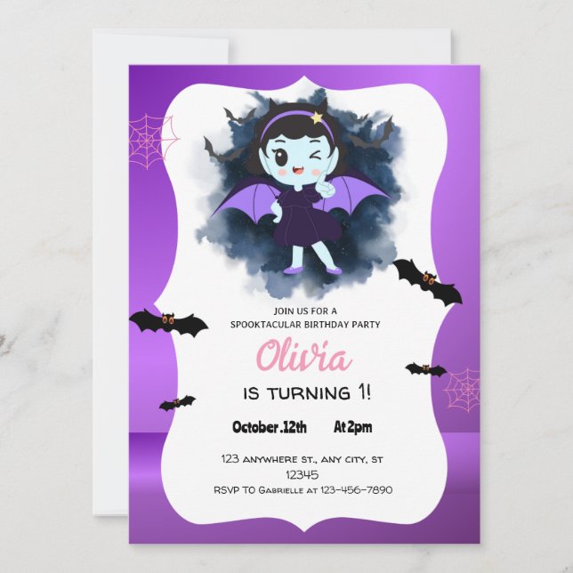 Cute Lila Witch Halloween Inbjudningar (Framsida)