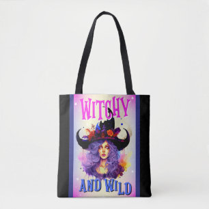 Cute Lila Witch Halloween Thned Tote Bag Tygkasse