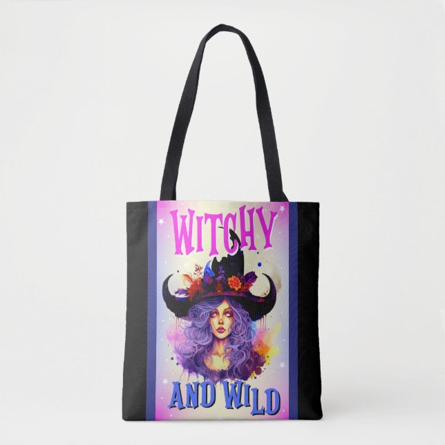Cute Lila Witch Halloween Thned Tote Bag Tygkasse (Framsida)