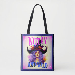 Cute Lila Witch Halloween Thned Tote Bag Tygkasse