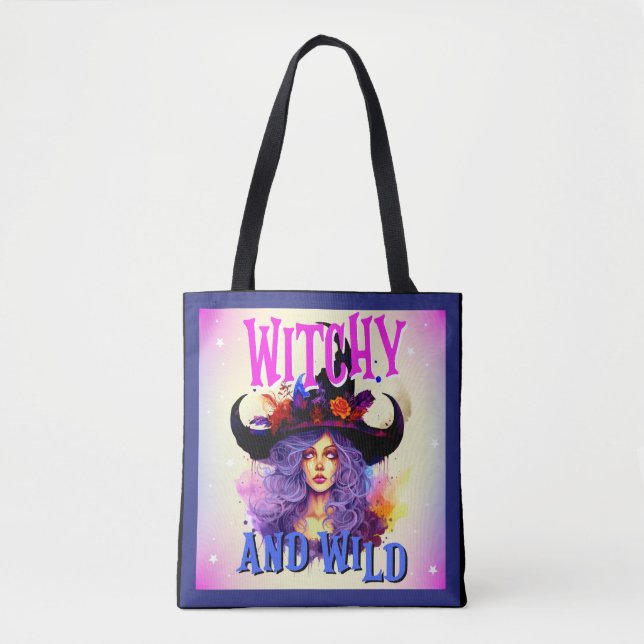 Cute Lila Witch Halloween Thned Tote Bag Tygkasse (Framsida)