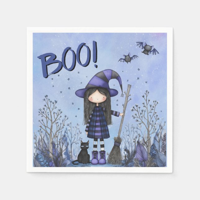 Cute Lila Witch Kids Halloween Pappersservett (Framsidan)